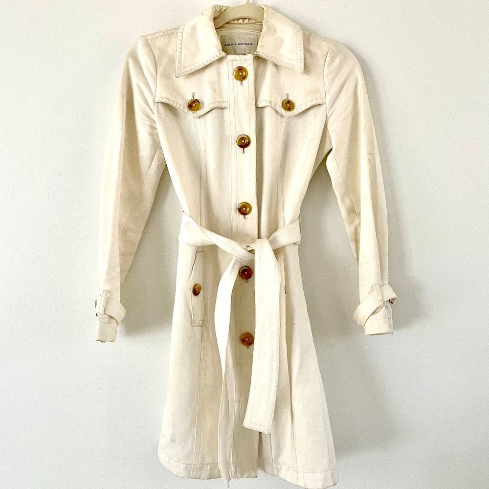 Banana Republic Off White Ivory Cream Belted Trench Coat in XS